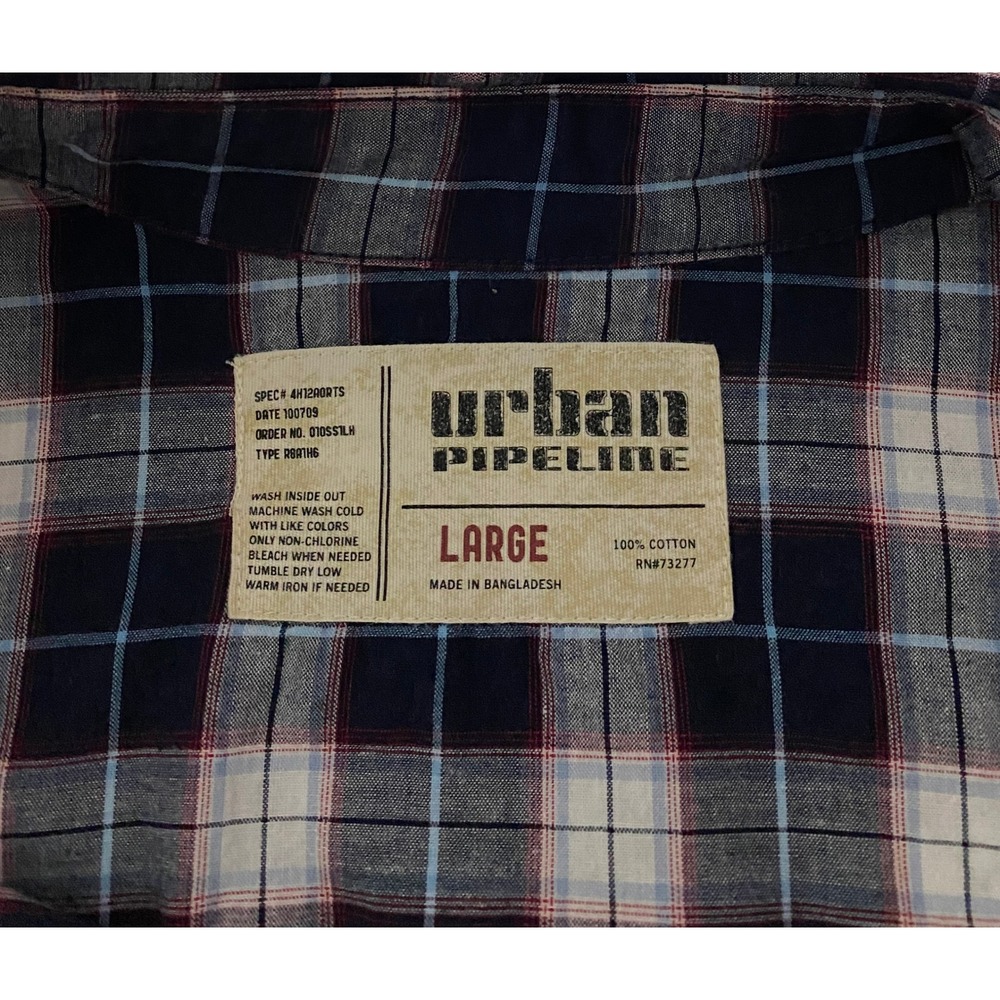Urban Pipeline Western Rodeo Shirt Mens Large Blue Short Sleeve Plaid Pearl Snap - Picture 3 of 8